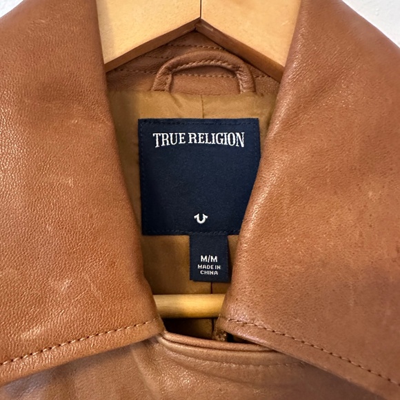 True Religion 100% Leather Moto Jacket in Cognac | Size Medium - Picture 5 of 13